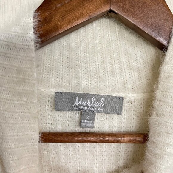 Marled Womens Ivory White Eyelash Fuzzy Soft Mockneck Long Sleeve Sweater Small - Picture 2 of 6
